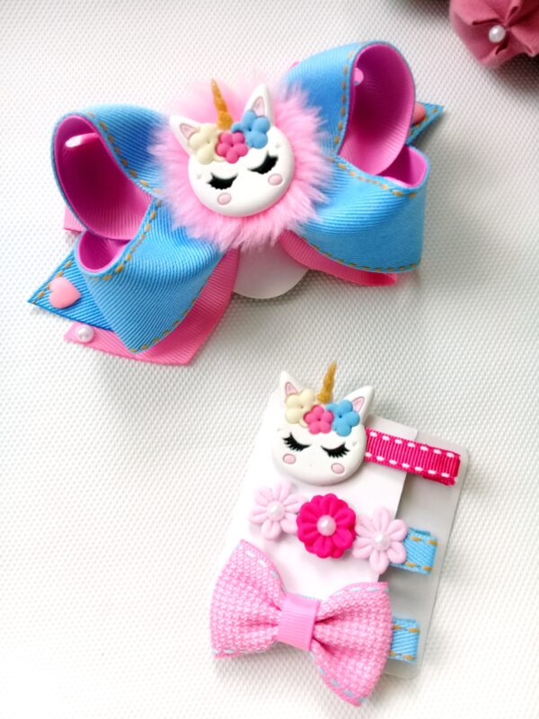 KIT LAÇO E HAIR CLIPS UNICÓRNIO - Imagem 2