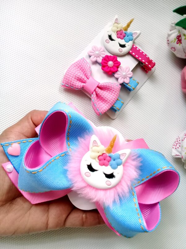 KIT LAÇO E HAIR CLIPS UNICÓRNIO