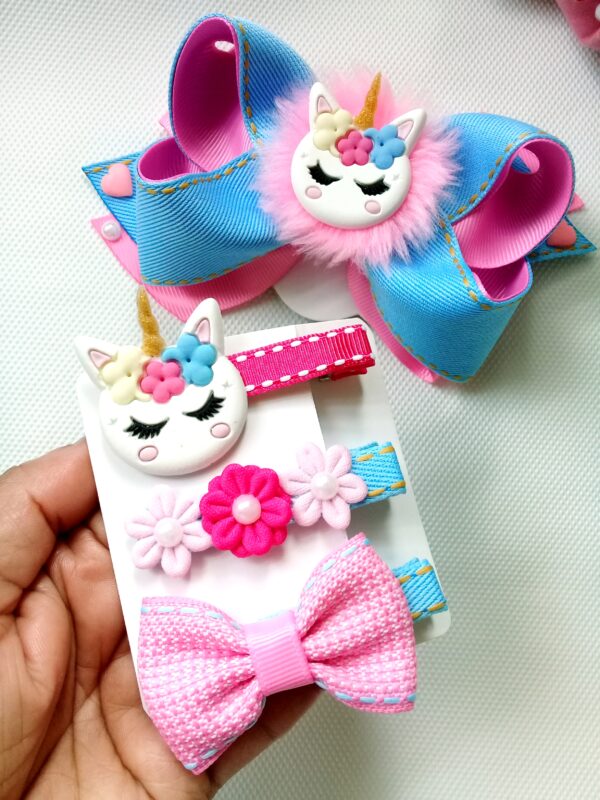 KIT LAÇO E HAIR CLIPS UNICÓRNIO - Imagem 3
